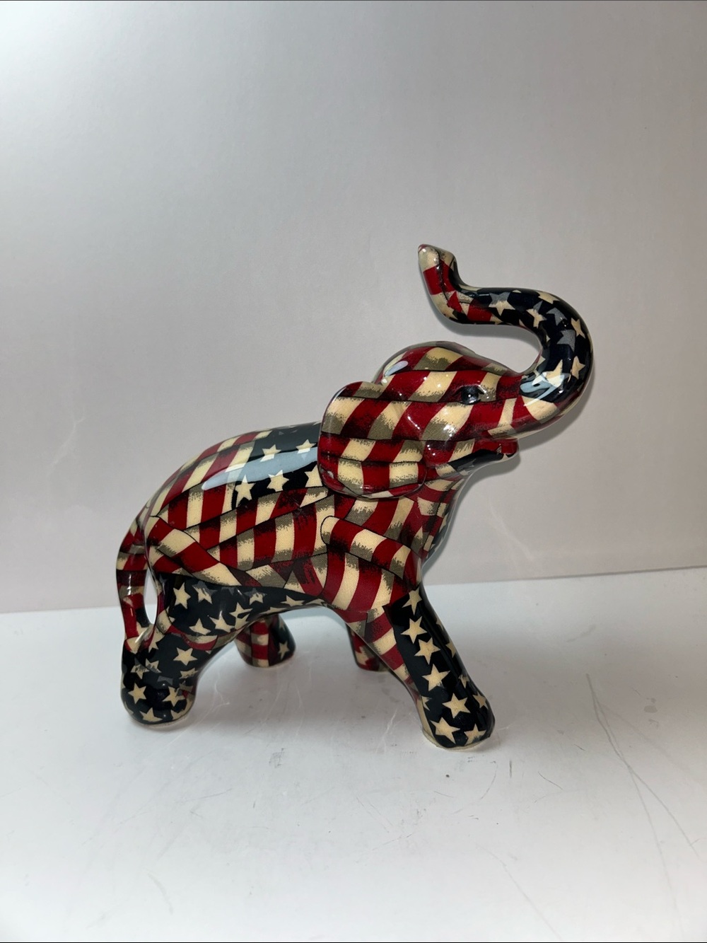 80s Elephant Figurine American Flag La Vie Porcelain Stars Stripes Patriotic USA